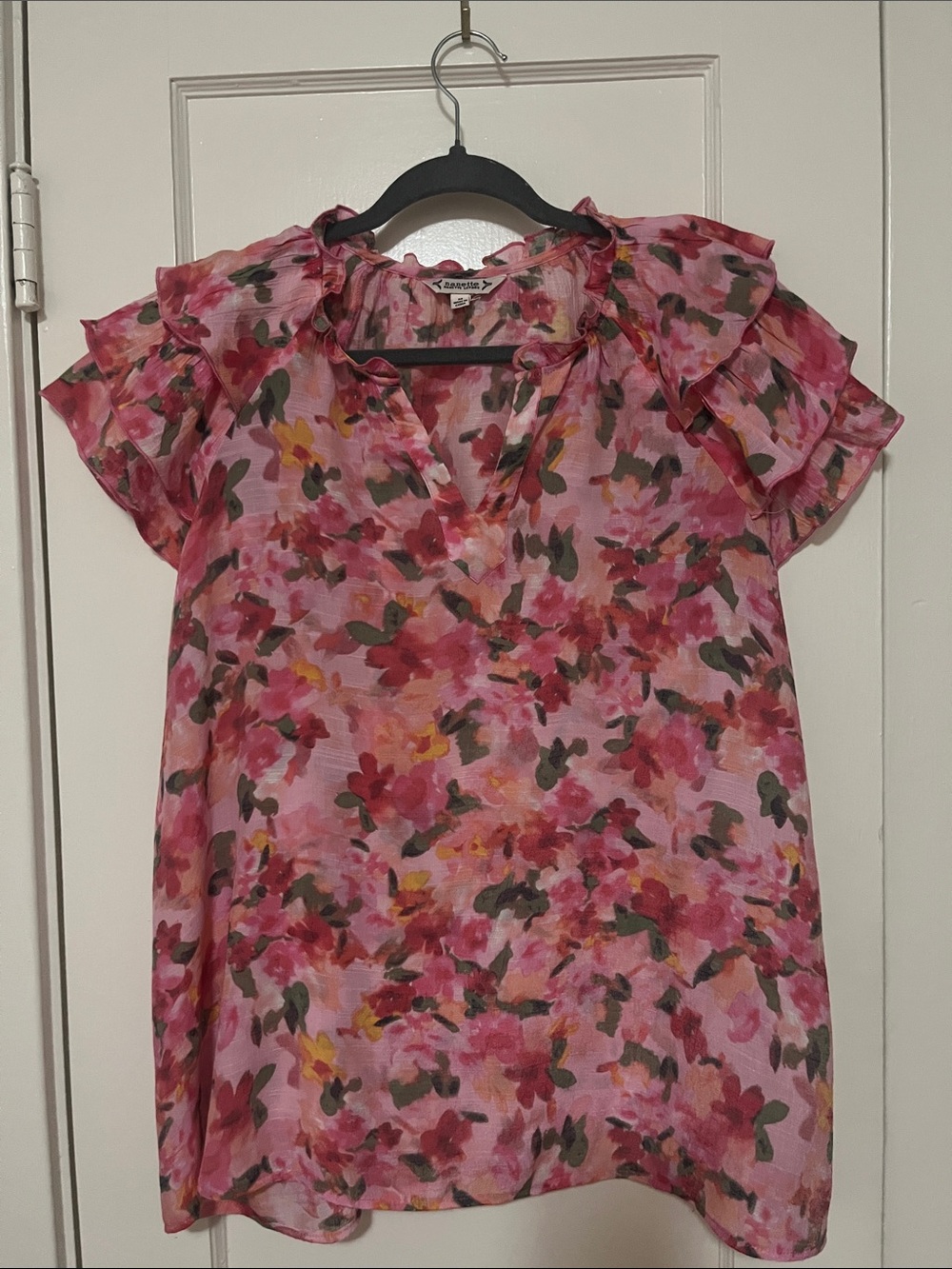 Nanette Lepore Pink Floral Flutter Sleeve Blouse